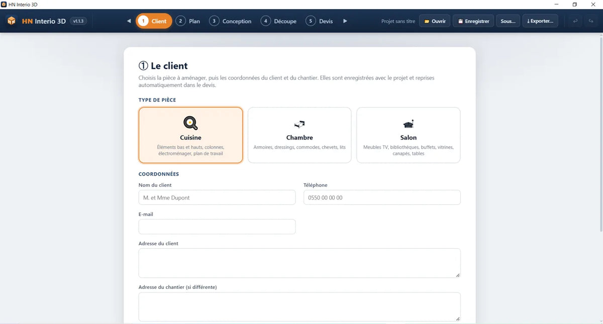 Fiche client et type de pièce